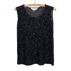 Allison Daley Black Velvet Swirl 70s Print Y2K Tank Top Small